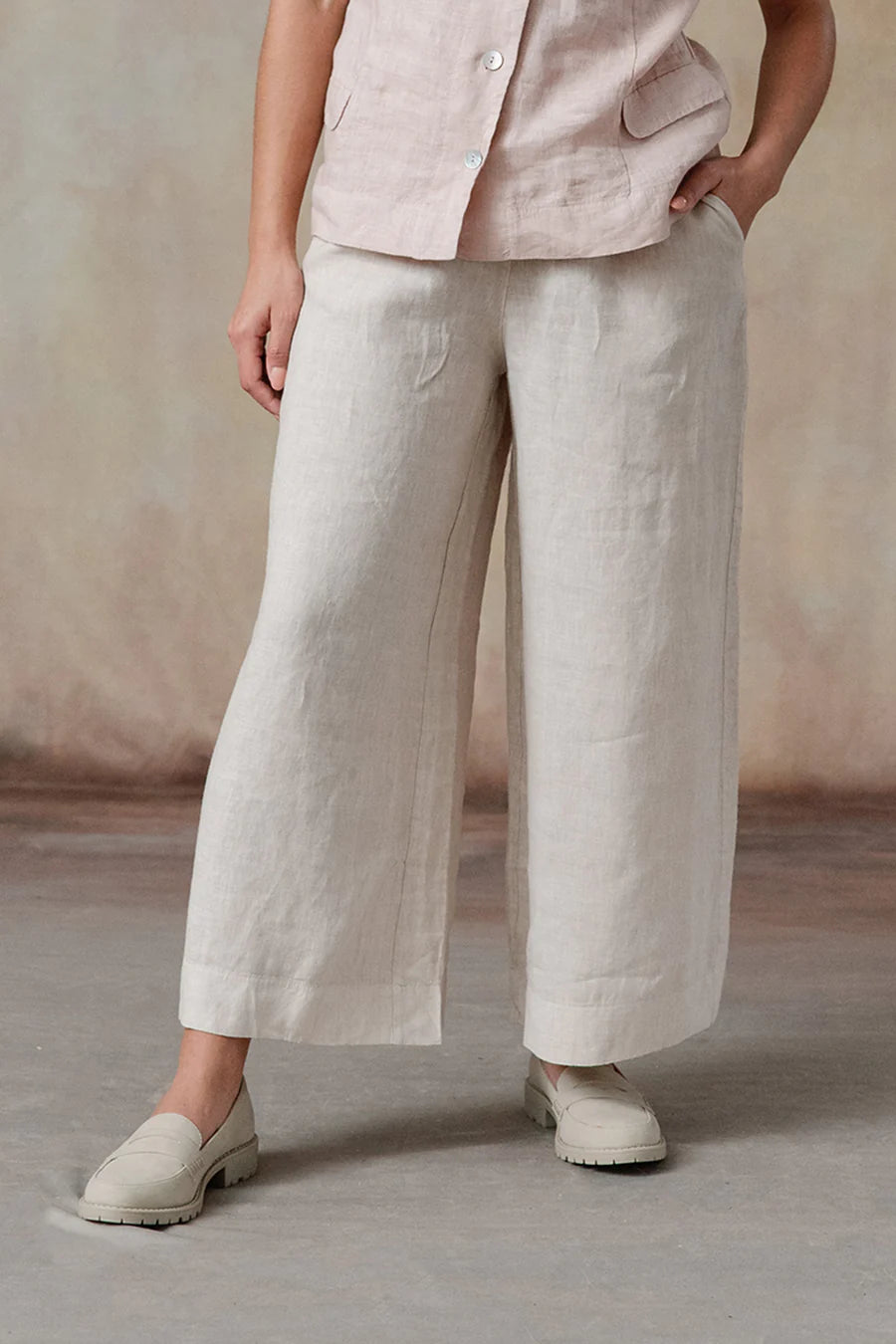 Cobblestone ADRIANNA LINEN WIDE-LEG PANTS