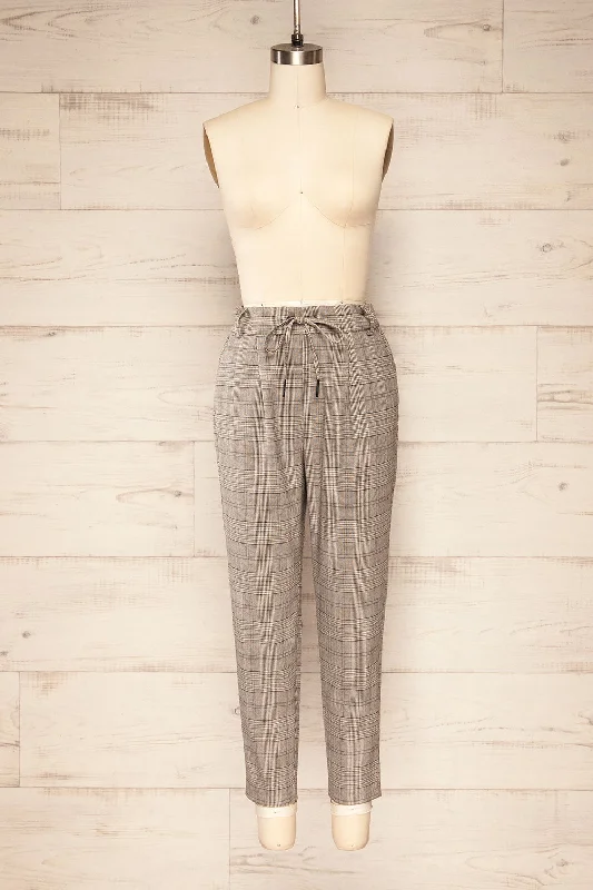 Hamilton Grey | High-Waisted Plaid Pants w/ Drawstring