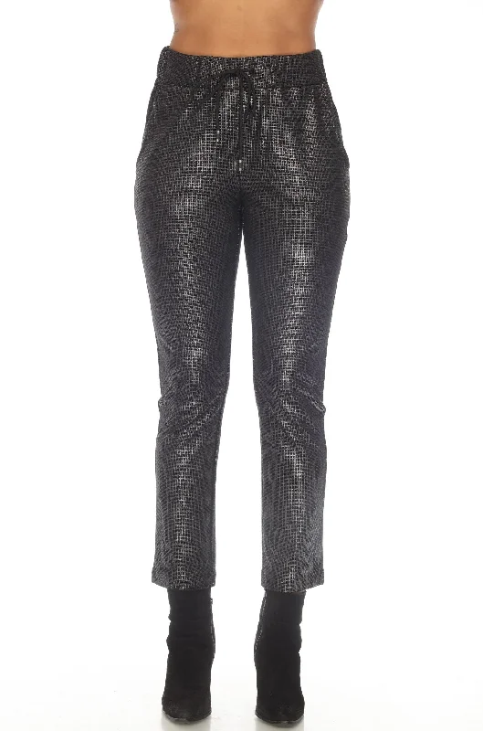 Joseph Ribkoff Black/Silver Metallic Pull On Straight Ankle Pants 233001