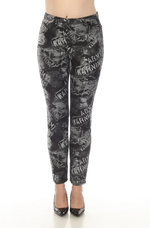 Joseph Ribkoff Grey/Black Graphic Print Classic Slim Pull On Ankle Pants 233919