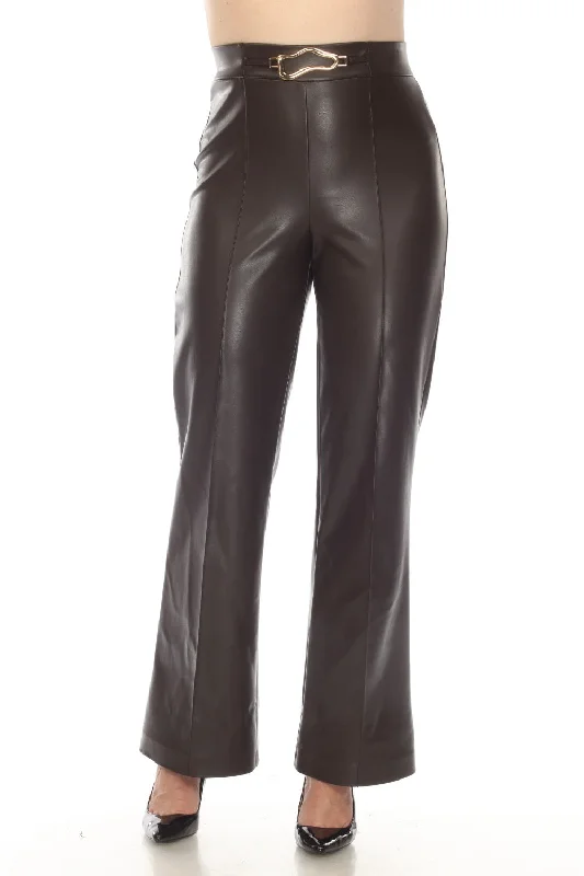 Joseph Ribkoff Mocha Faux Leather Pull On Bootcut Pants 233263