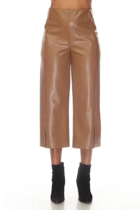 Joseph Ribkoff Nutmeg Faux Leather Front Slit Pull On Capri Pants 233122