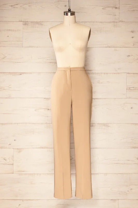 Kokola Beige | High-Waisted Straight Leg Pants