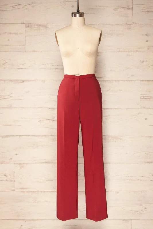 Kokola Red | High-Waisted Straight Leg Pants