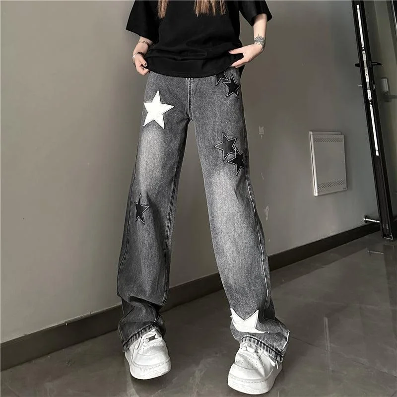 Star Patched Washed Jeans