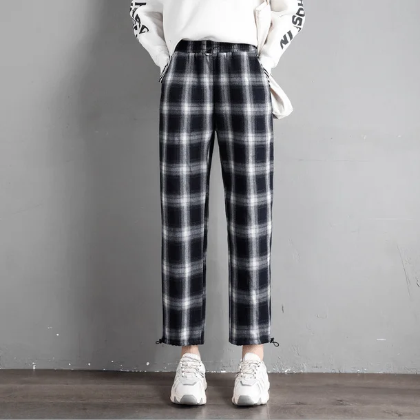 Women's Hip-hop Black&White Plaid Pants