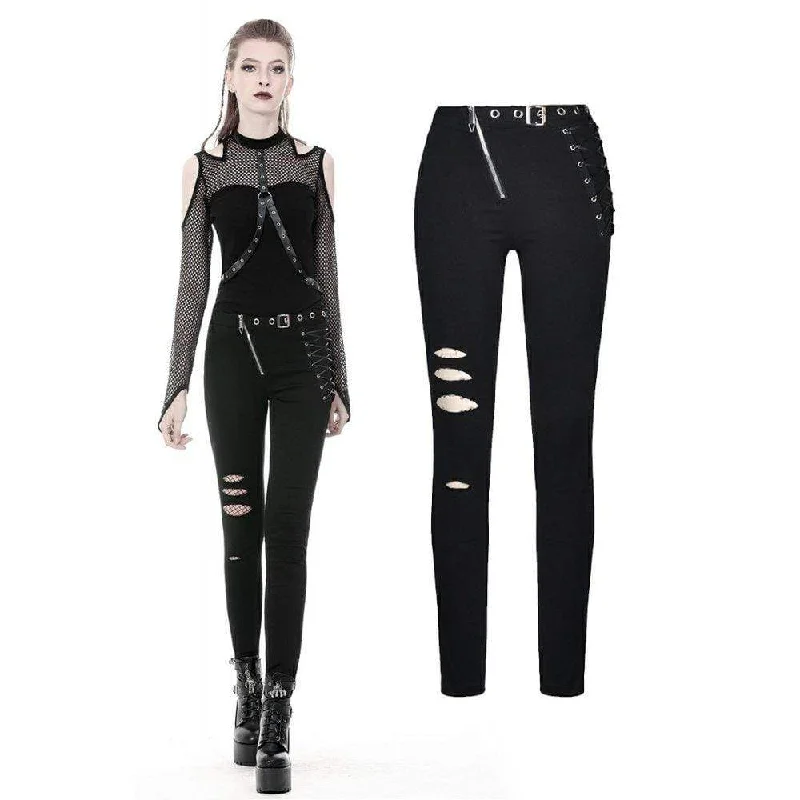 Women's Punk Hollow Leg Asymmetrical Elastic Trousers