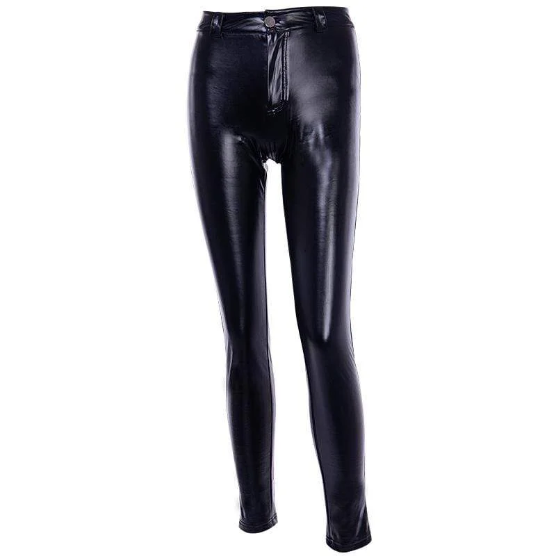 Women's Solid Colored PU Slim Leggings