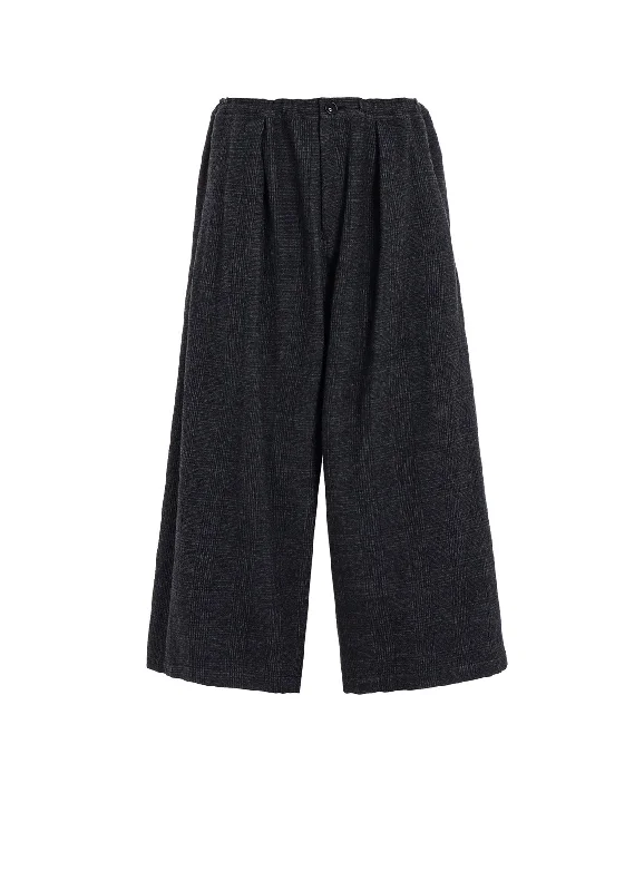 COTTON WOOL GLEN CHECK FRONT TUCK WIDE PANTS