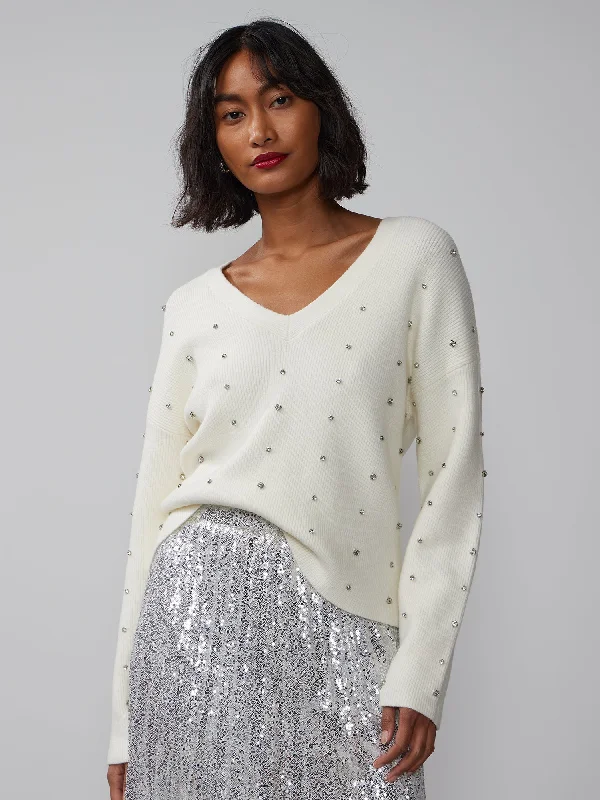 V-Neck Rhinestone Embellished Sweater