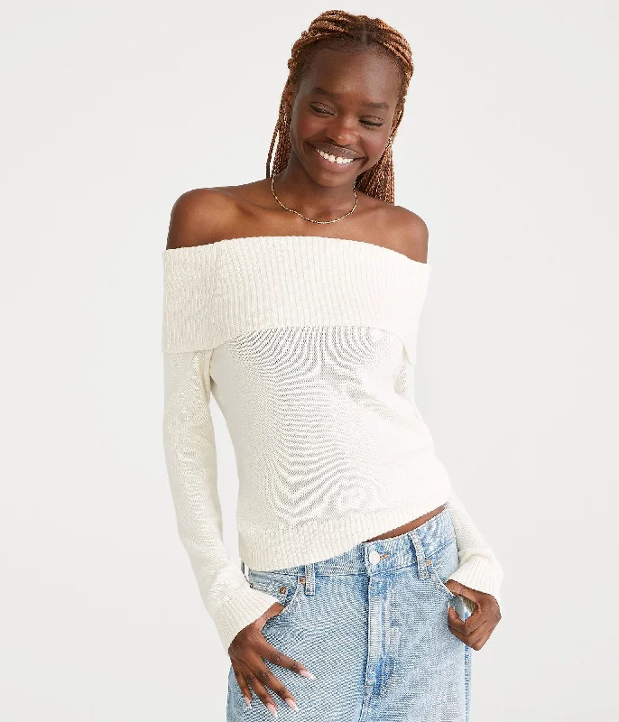 Aeropostale Solid Off-The-Shoulder Sweater