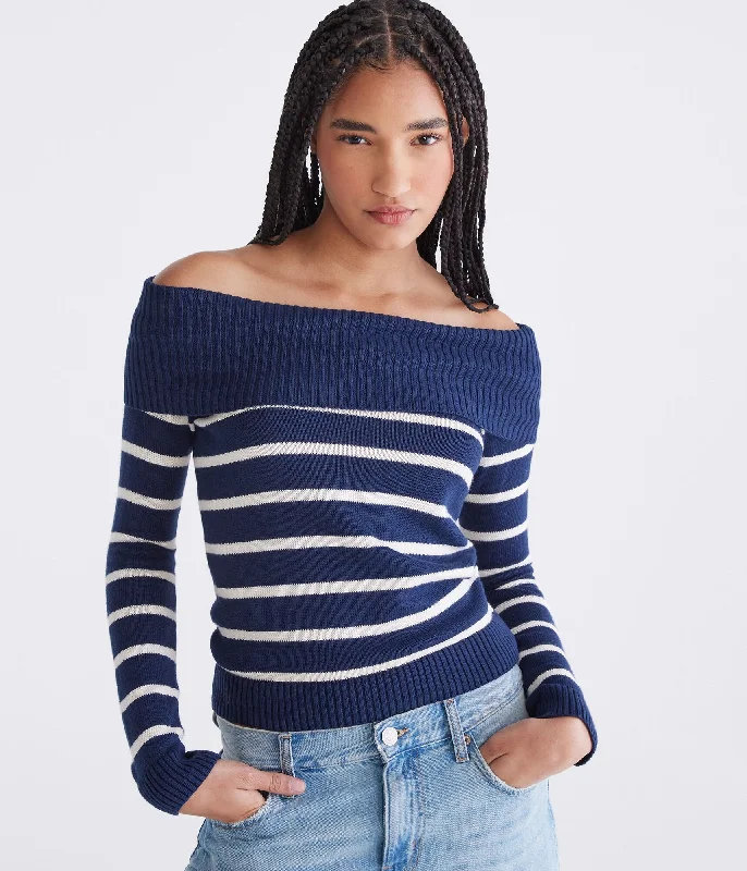 Aeropostale Striped Off-The-Shoulder Sweater