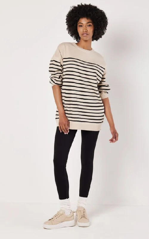 Apricot- Model Stripe Tunic Sweater