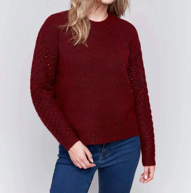 Crew Neck Plushy Yarn Sweater In Cabernet