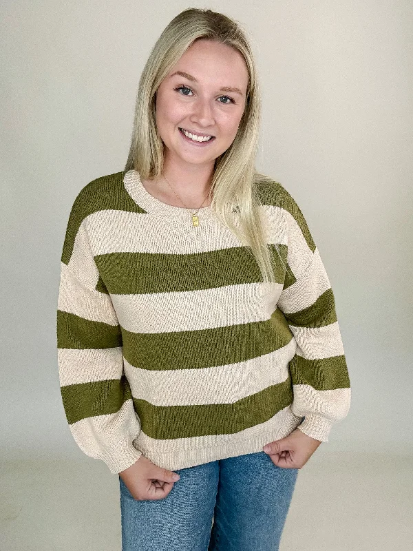 Krista Olive Striped Sweater