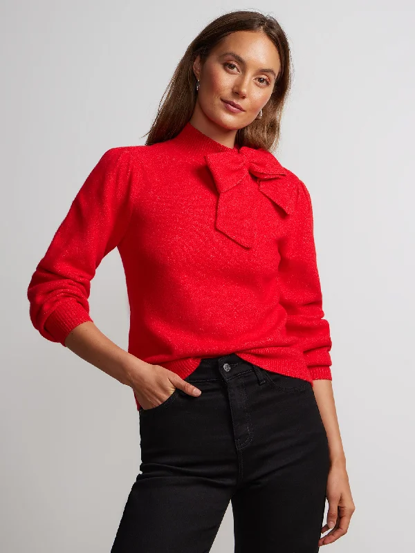 Long Puff Sleeve Bow Neck Sweater