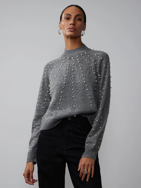 Long Sleeve Mock Neck Pearl Sweater