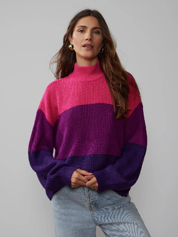 Long Sleeve Turtleneck Colorblock Sweater