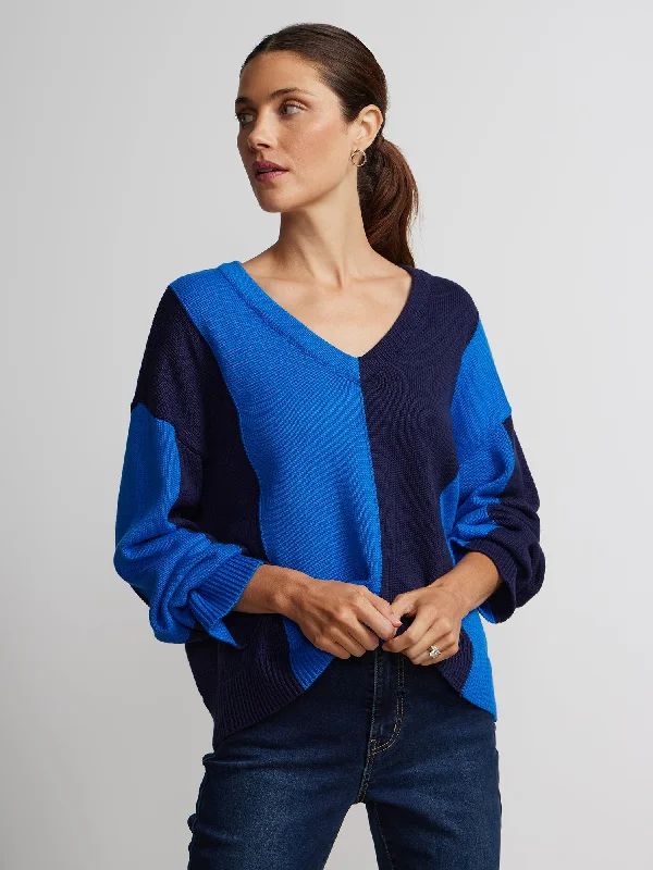 Long Sleeve V-neck Colorblock Sweater