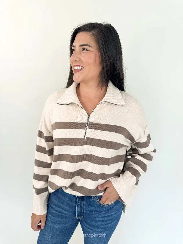 Mara Quarter Zip Striped Sweater