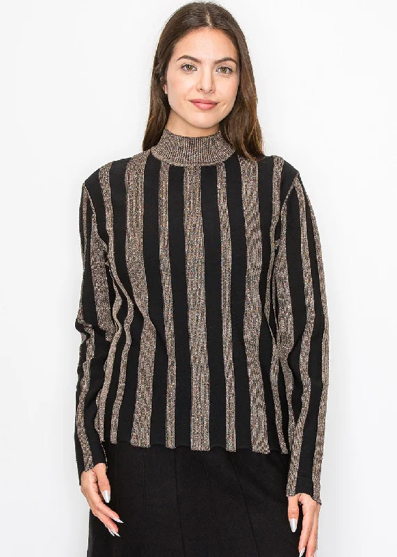 Metallic Stripe Mock Neck Top