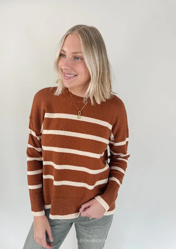 Baela Toffee Stripe Crewneck Sweater