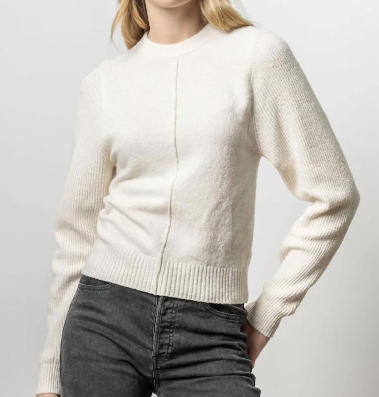 Rib Sleeve Crewneck Sweater In Off White