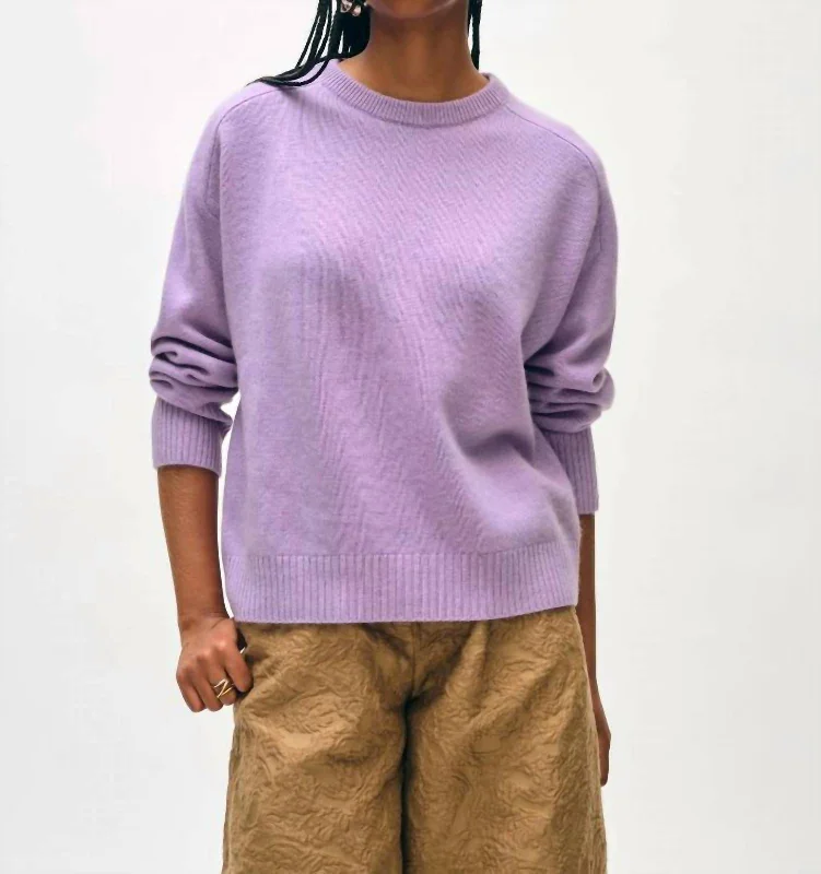 Saddle Sleeve Crewneck Sweater In Purple Haze