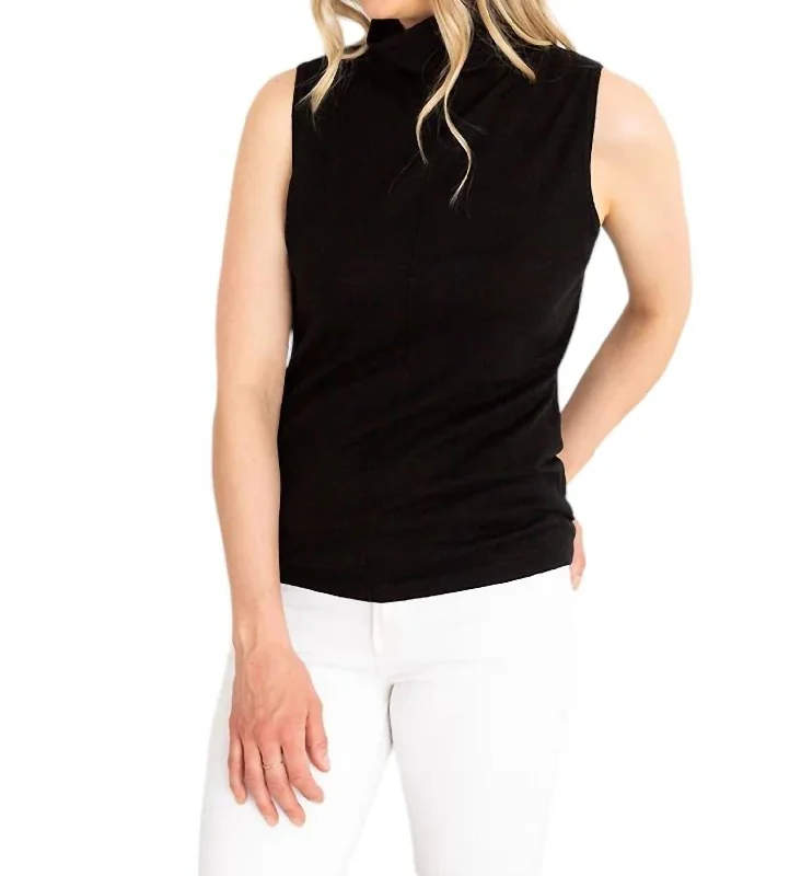 Sleeveless Seamed Funnel Sweater In Black