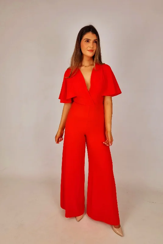 Access Orange Wrap Jumpsuit With Butterfly Sleeves