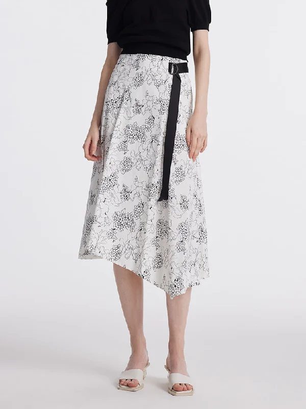 Iris Print Asymmetric Hem Women Half Skirt