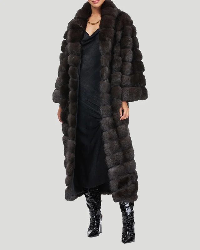 Russian Sable Chevron Coat with Leather Belt