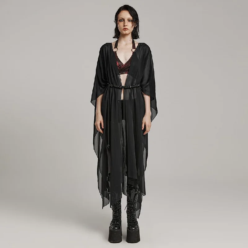 Women's Gothic Sheer Ruffled Loose Coat Black