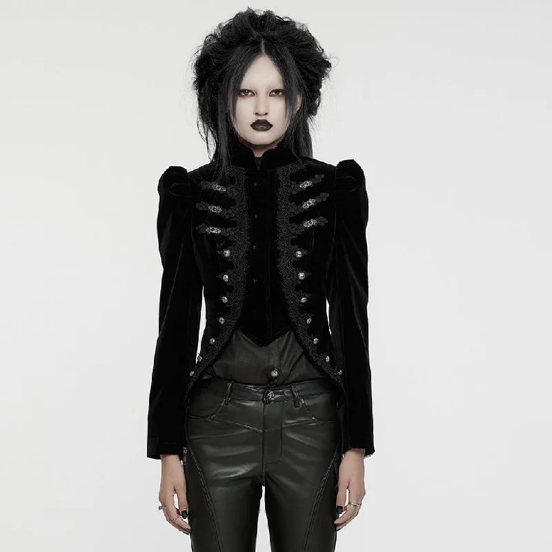 Women's Gothic Stand Collar Swallow-tailed Jacket Black