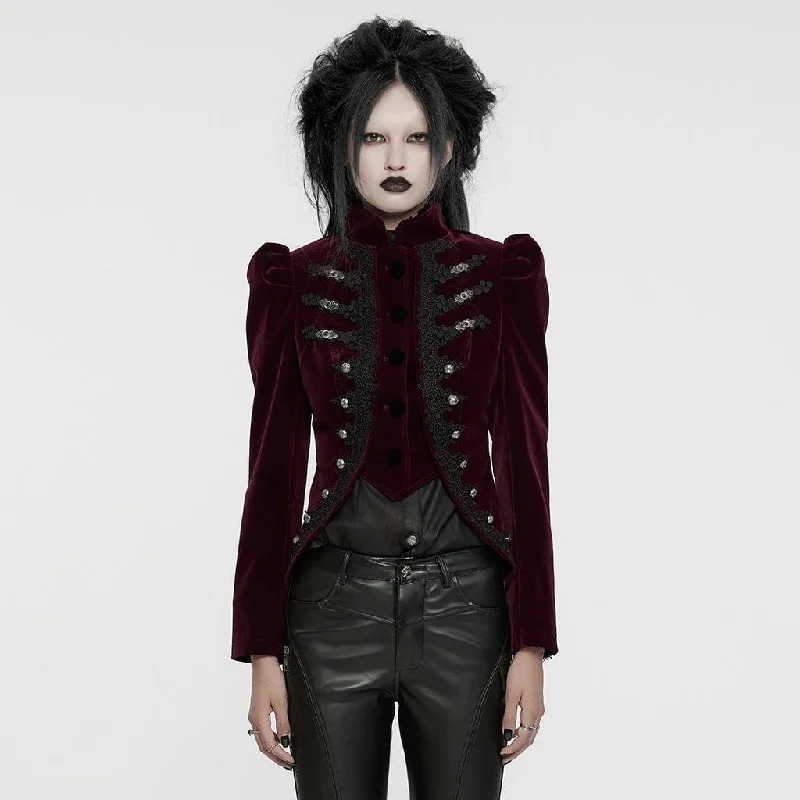 Women's Gothic Stand Collar Swallow-tailed Jacket Red