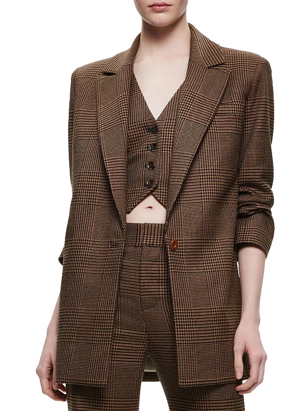 Colley Womens Woven Houndstooth One-Button Blazer