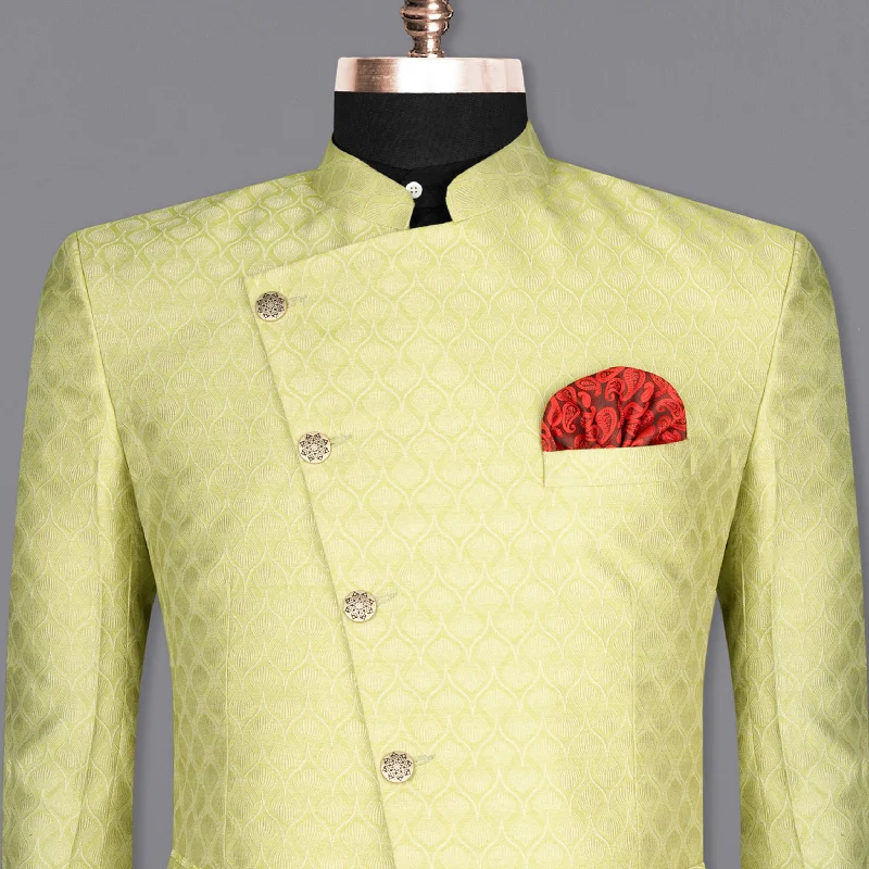 Confetti Green Textured Cross Placket Bandhgala Designer Blazer