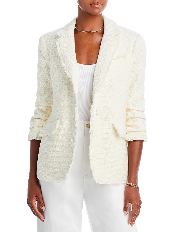 Khloe Womens Knit Ruched Sleeve One-Button Blazer