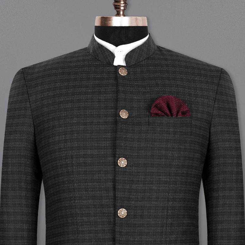 Mine Shaft Black Mandarin/Bandhgala Wool Rich Blazer