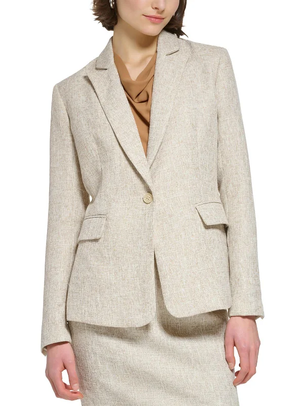 Petites Womens Textured Collared One-Button Blazer