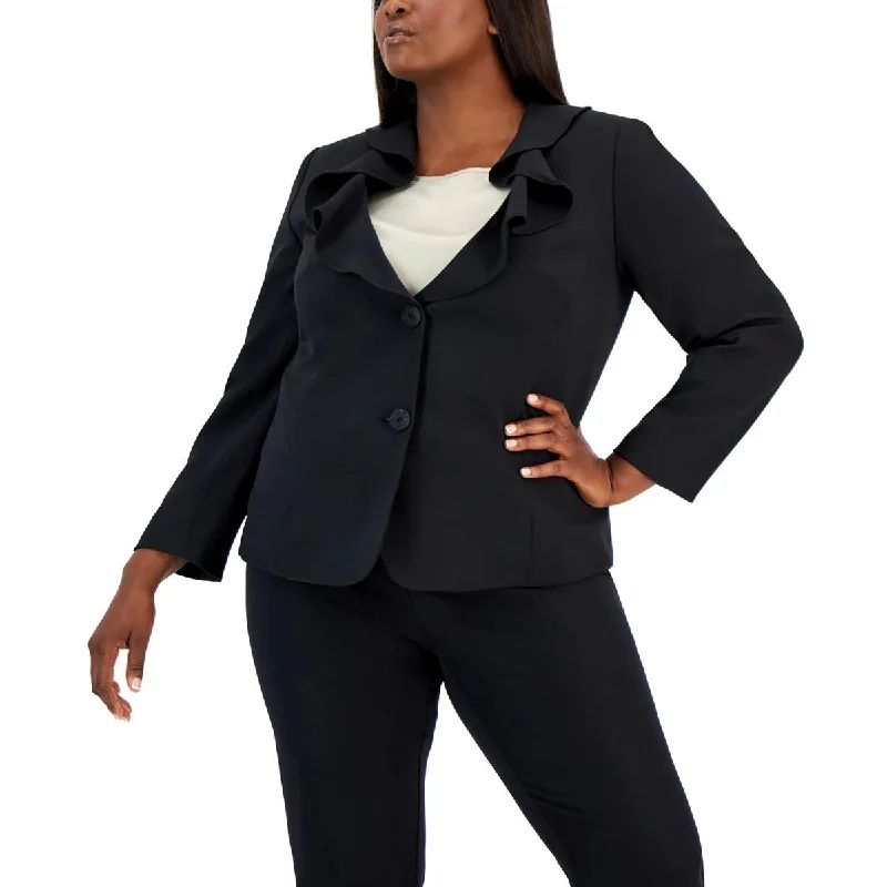 Plus Womens Ruffled Collar Suit Separate Two-Button Blazer