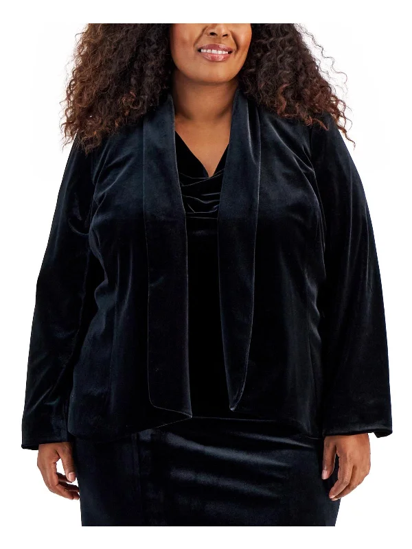 Plus Womens Velvet Cardigan Jacket Open Front