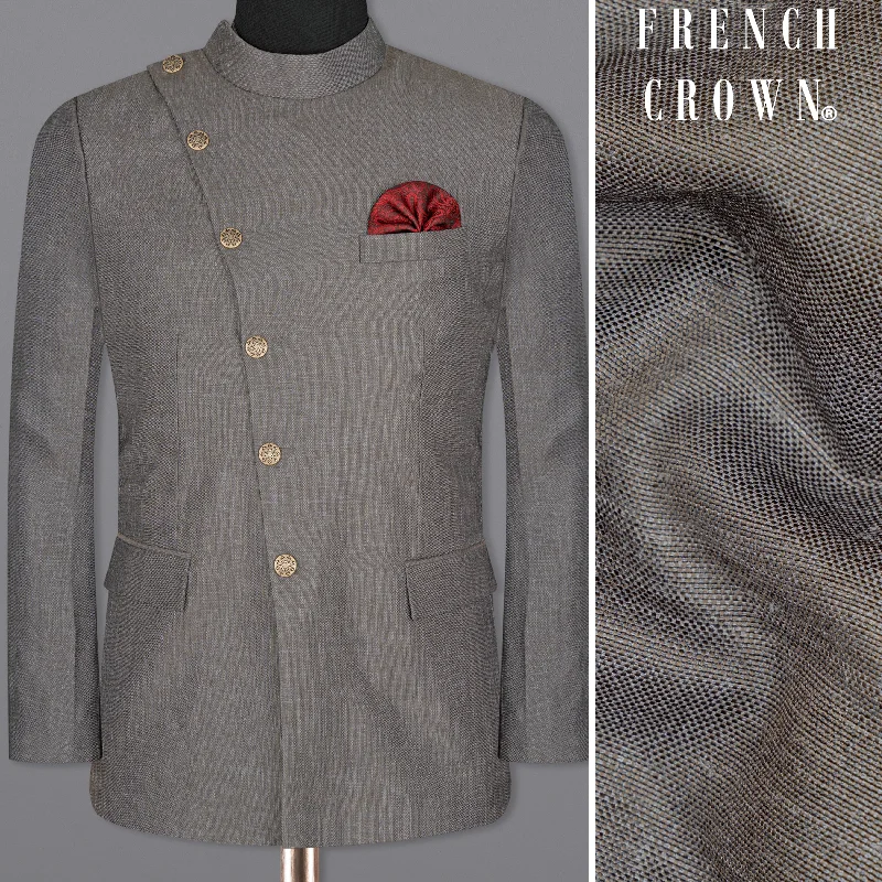 Sandstone Gray  Cross Placket Bandhgala Designer Blazer