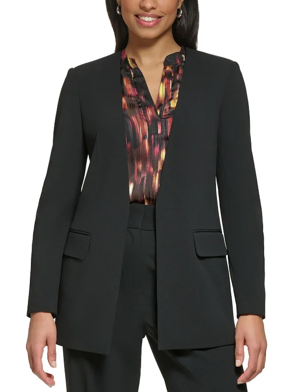 Womens Collarless Business Open-Front Blazer