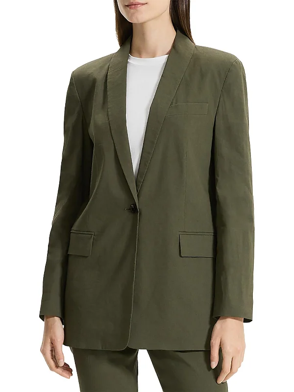 Womens Linen Blend Work Wear One-Button Blazer