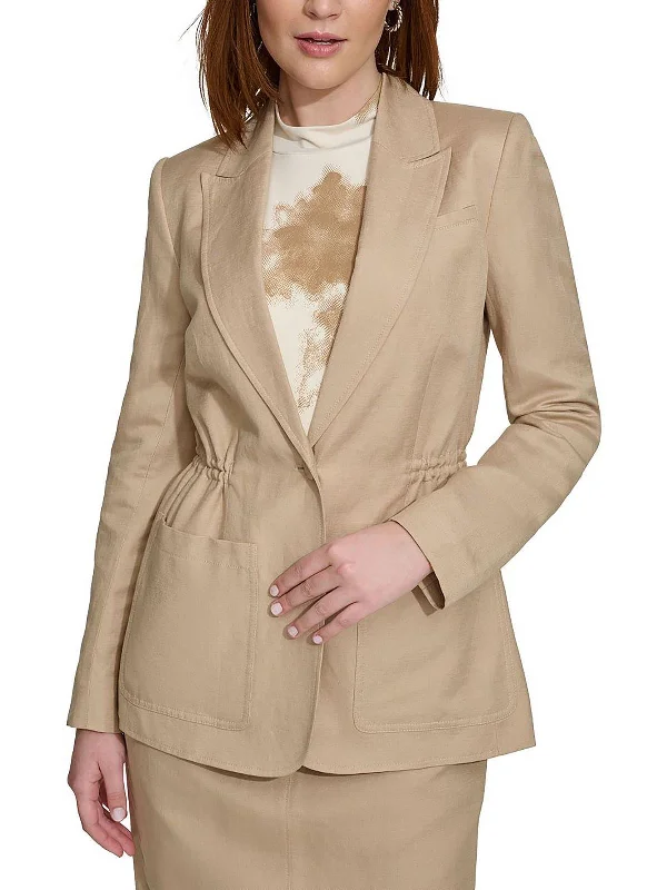 Womens Linen Cinched One-Button Blazer