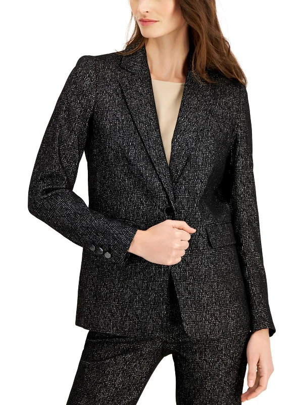 Womens Metallic Evening Wear One-Button Blazer