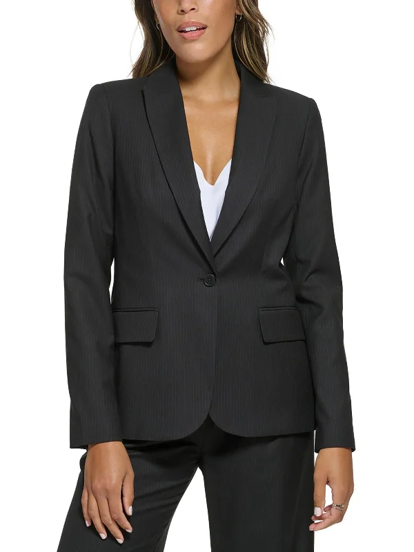 Womens Pinstripe Polyester One-Button Blazer