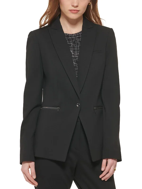 Womens Ponte Long Sleeves One-Button Blazer