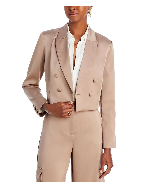 Womens Satin Cropped Double-Breasted Blazer